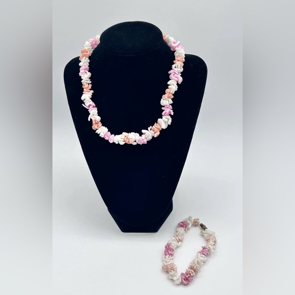 Vintage Puka Shell Choker Necklace And Bracelet Set Pastel Colors 18"